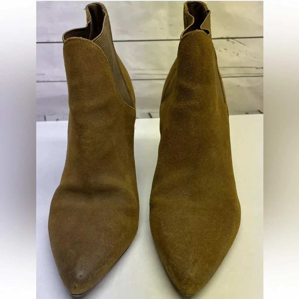 Crown Vintage Chelsea Ankle Booties Brown Grunge Size 9 Block Heel Pull On Boots